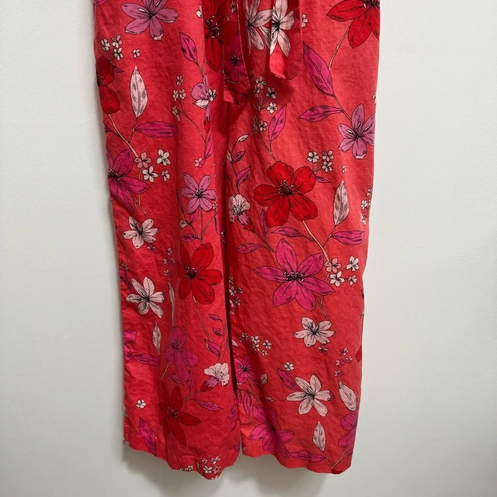 Banana Republic Linen Cotton Blend Floral Wide Leg Jumpsuit Size 2